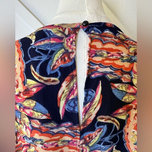Uncle Frank Floral Keyhole Shift Dress Navy Red Gold Size Medium - Picture 5 of 9